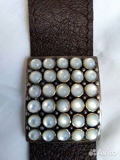 Браслет кожа, перламутр