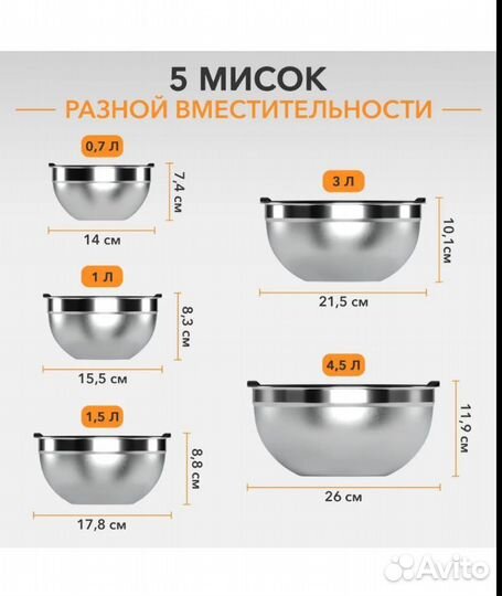 Кухонные Миски из 5 шт с крышками