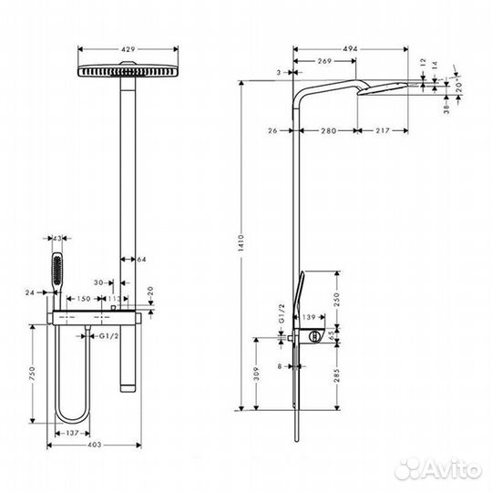 Душевая система Hansgrohe E420 дождь + каскад