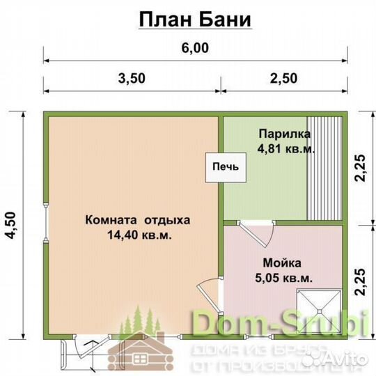 Плавск. Мобильная Баня из бруса Гордыня-4 (6х4.5)