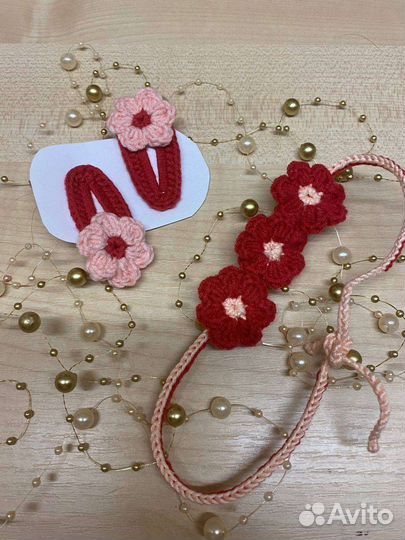 Повязка и заколки для новорожденных. Ручная работа