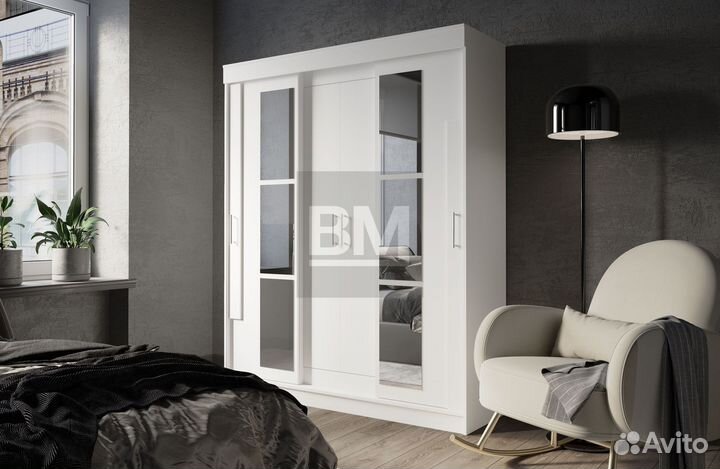 Шкаф купе с зеркалом белый