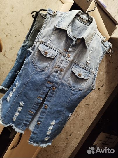 Джинсовая жилетка,рубашка(джинсы)