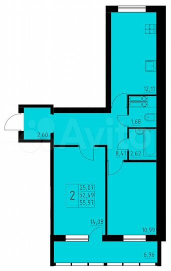2-к. квартира, 56 м², 2/8 эт.