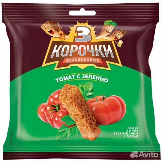 Сухарики 3 Корочки со вкусом Томата и Зелени 100г
