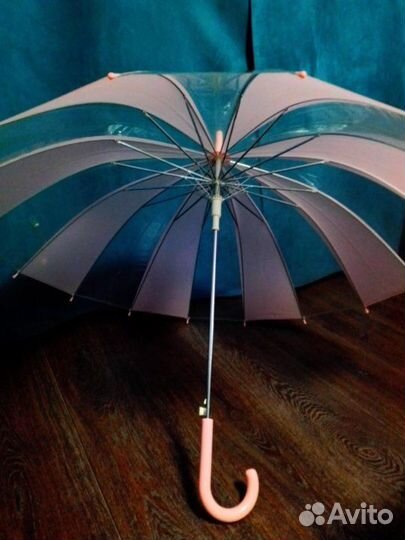 Зонт трость прозрачный розовый полуавтомат + чехол