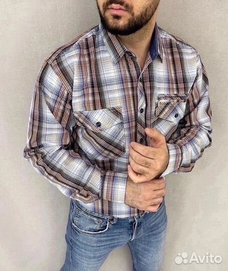 Рубашка мужская клетка большой размер