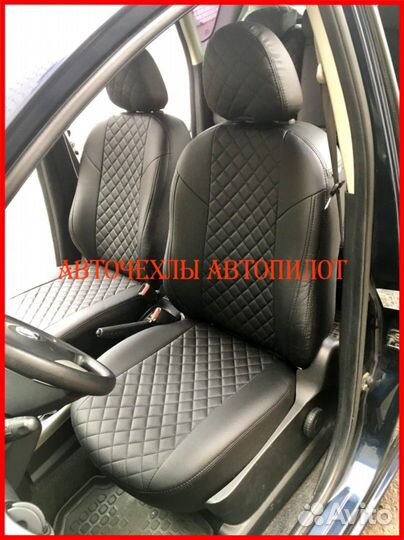 Чехлы Автопилот Nissan Note из экокожи чёрные Ромб