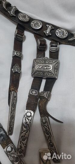 Мужской ремень из кожи и серебра