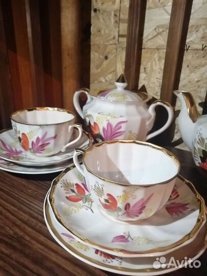 Сервиз чайный Вербилки пурпурный цветок СССР