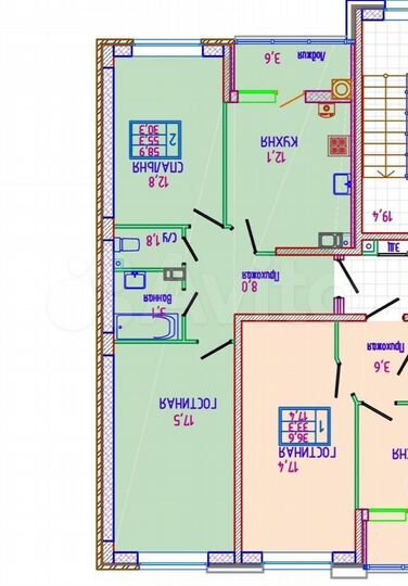 2-к. квартира, 58,9 м², 8/8 эт.