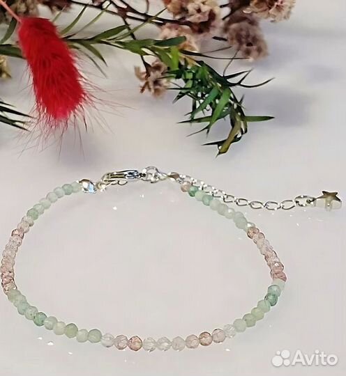 Браслет из граненых бусин Клубничного Кварца