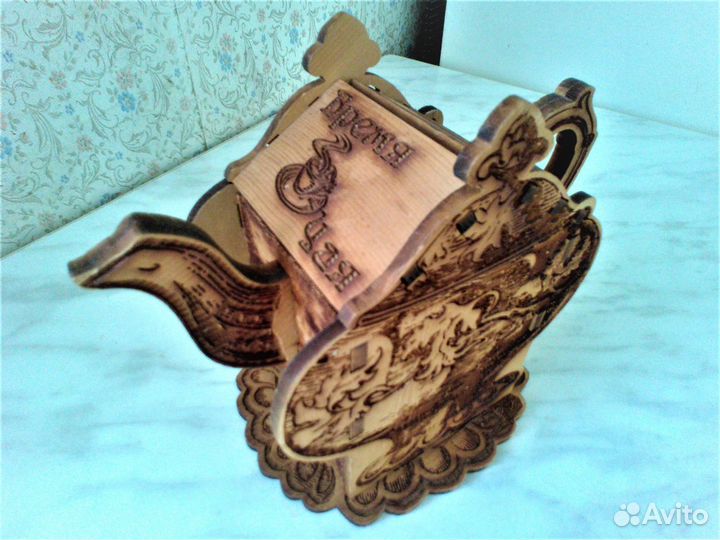 Корзина коробка сундук в форме чайника из дерева