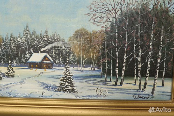 Картина маслом зимний пейзаж