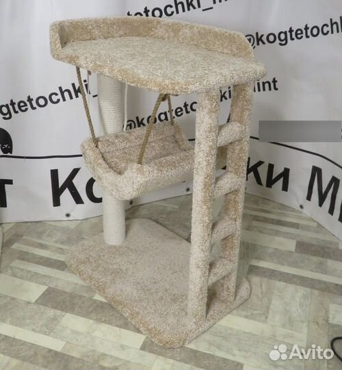 Когтеточка в хб канате с лежанкой и гамаком