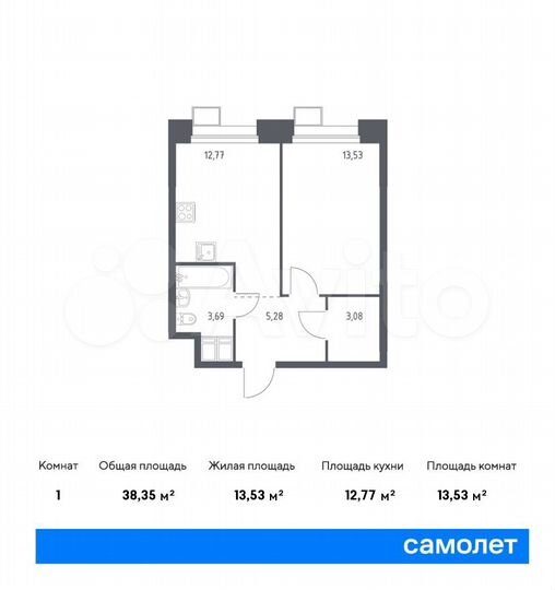 1-к. апартаменты, 38,4 м², 15/23 эт.
