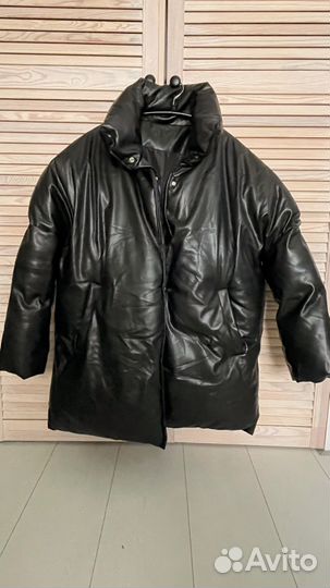 Пуховик эко кожа зимний женский