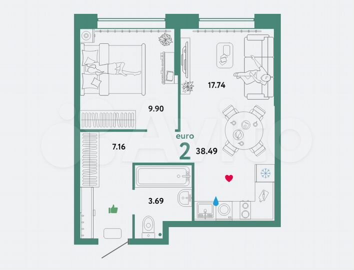 2-к. квартира, 38,5 м², 1/13 эт.
