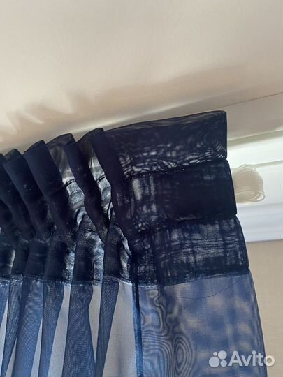 Тюль однотонная синяя на карниз гардину