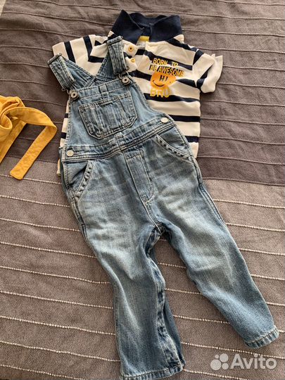 Футболка и джинсовый комбинезон, 86-92