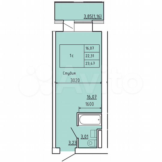 1-к. квартира, 23,5 м², 2/9 эт.