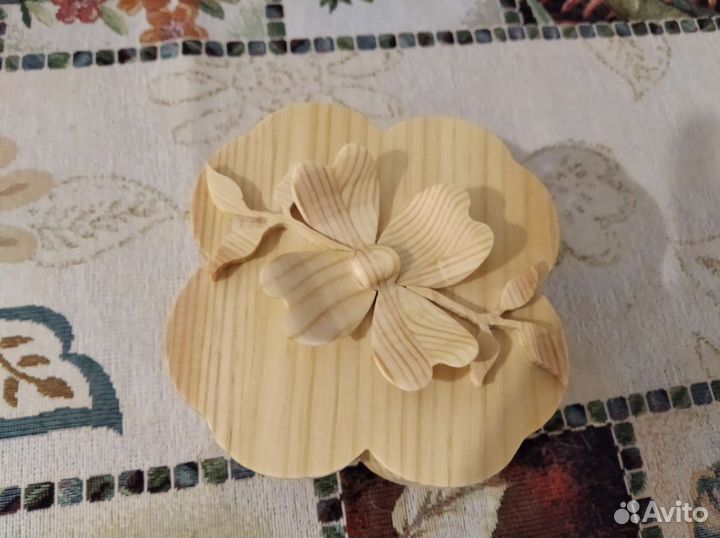 Шкатулка деревянная handmade с цветком