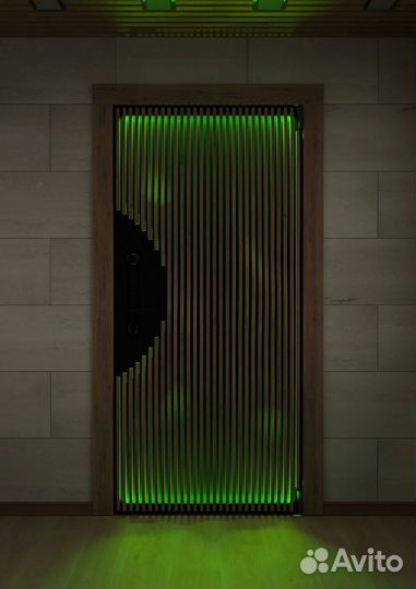 Входная дверь с мдф рейками и подсеткой