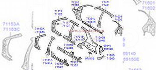 Каталог запчастей accent. Хендай акцент ТАГАЗ детали кузова. Задние детали кузова Хендай акцент. Детали кузова передней части Hyundai Accent. Планка под фонарь Hyundai Accent парт номер.