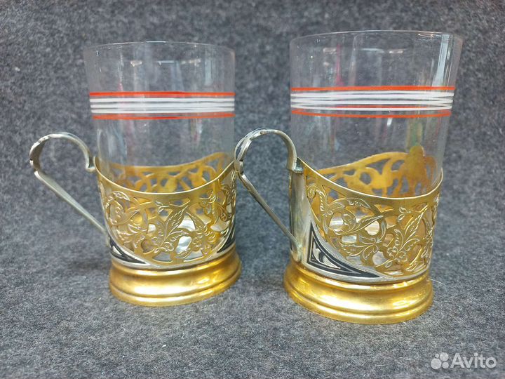 Пара подстаканников, серебро 875, позолота Кубачи