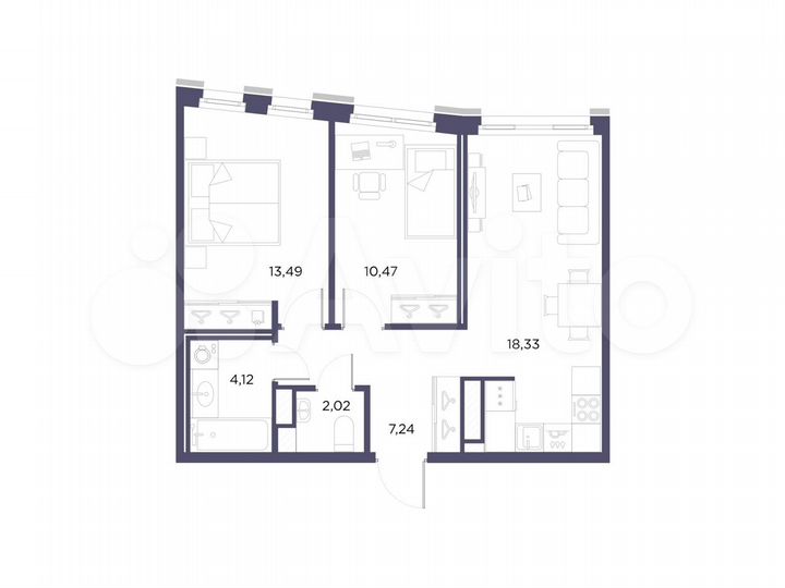 2-к. квартира, 55,7 м², 6/10 эт.