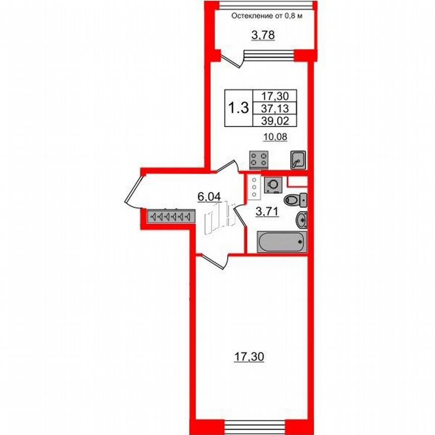 1-к. квартира, 37,1 м², 5/9 эт.