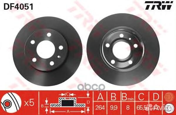 Торм.диск зад.264x10 5 отв. DF4051 TRW