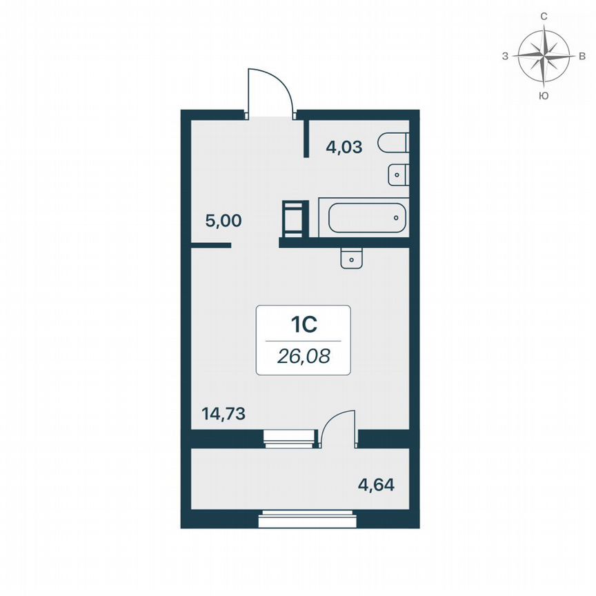 Квартира-студия, 28,4 м², 8/9 эт.