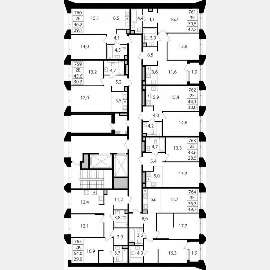 2-к. квартира, 74,4 м², 2/15 эт.