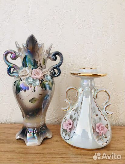 Подсвечник, вазочка, кувшины, графин, пепельницы