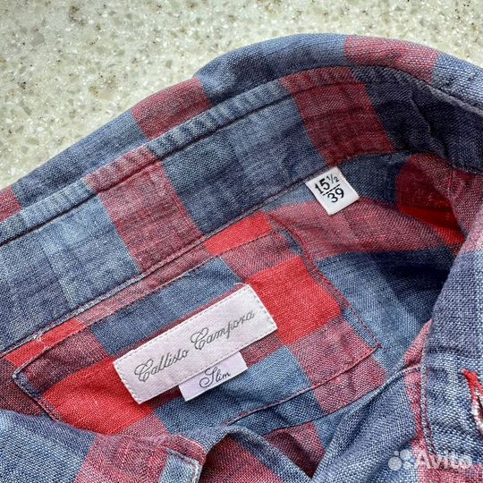 Льняная рубашка красная в клетку, Италия