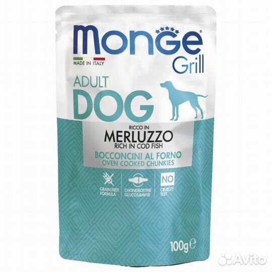 Влажный корм Monge Dog Grill для собак с треской