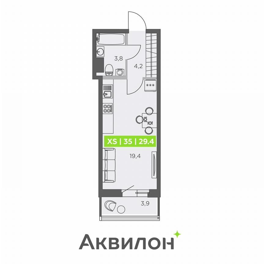 Квартира-студия, 29,4 м², 5/13 эт.