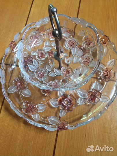 Менажница двух ярусная чешское стекло