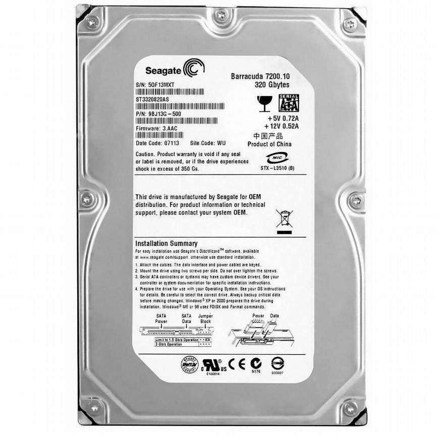 [ST3320820AS] Жесткий Диск Seagate 320gb Sata2 3.5 St3320820as