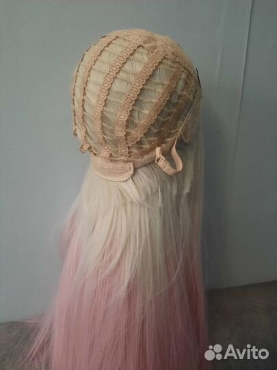 Парик блонд с розовым градиентом 70 см