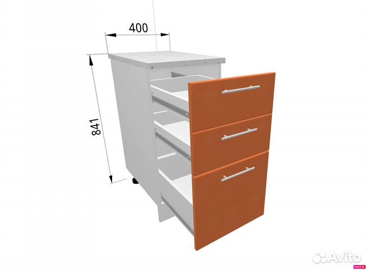 Кухонный комод с 3 ящиками 400 мм