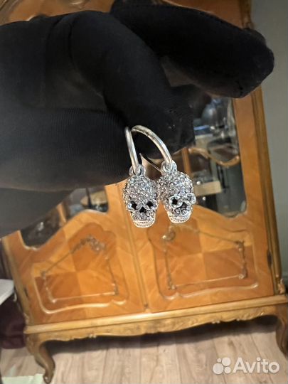 Серьги серебро черепки