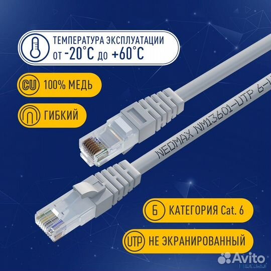 Neomax (NM13601-030) Шнур коммут. UTP 3 м, cat.6, серый, многожильный