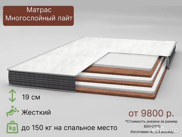 Матрас беспружинный 160х200 см