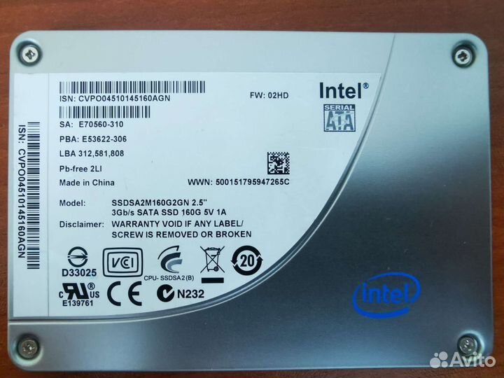 Жёсткий диск Intel SSD 160Gb
