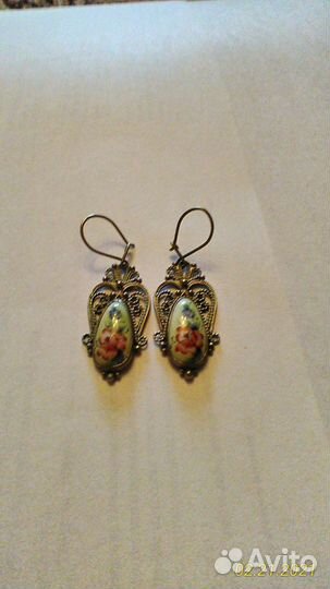 Серьги, мельхиор + финифть