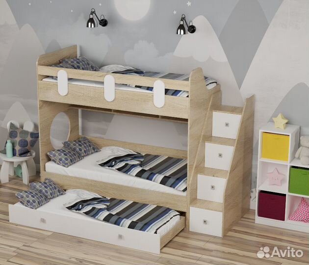 Трёхъярусная кровать 80x190 Юниор