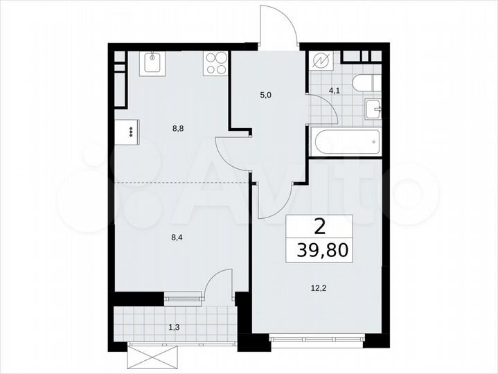 2-к. квартира, 39,8 м², 11/16 эт.