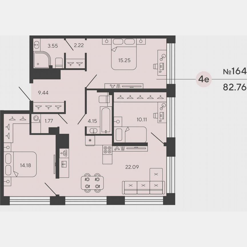 3-к. квартира, 82,8 м², 22/22 эт.